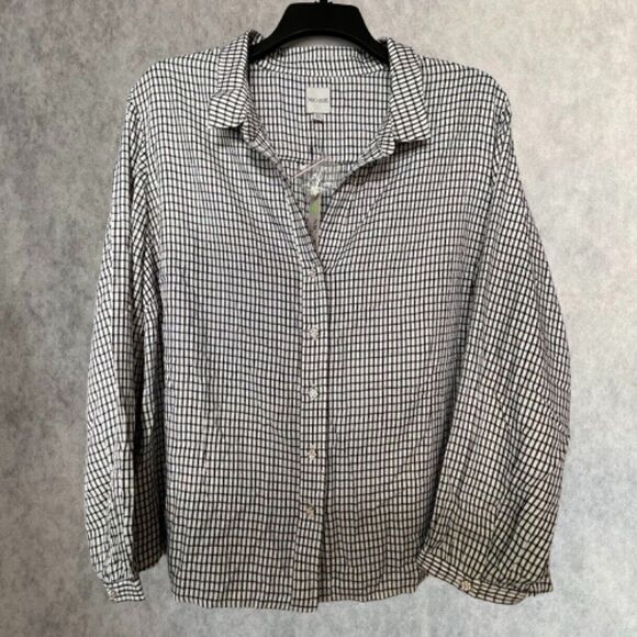 Nic+Zoe Femme Plaid Shirt Womens Sz 2X Black Plaid Button Up Long Sleeve Blouse - Picture 1 of 13